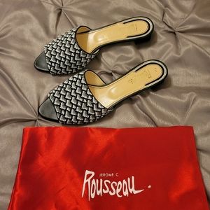 Jerome Rousseau Black & White Beaded Sandal Slide EU 41 / 10N